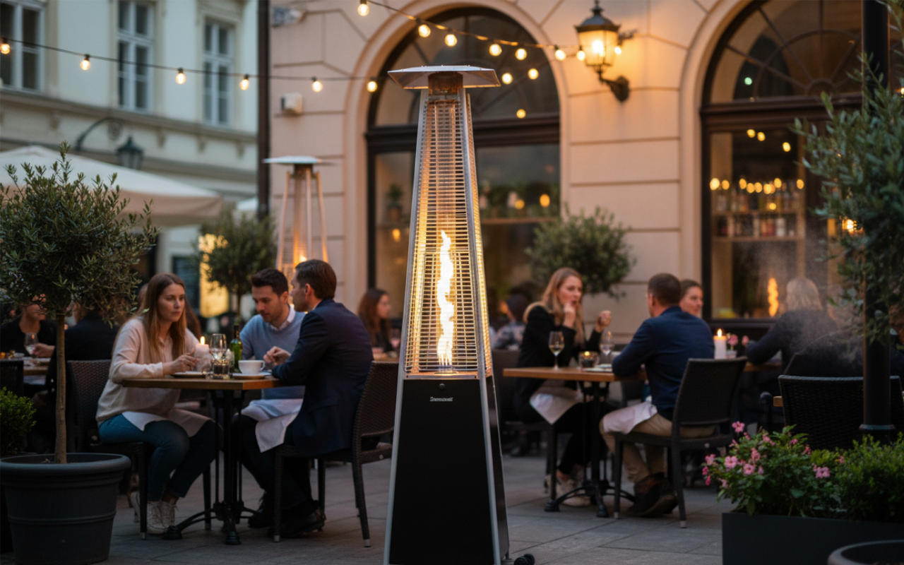 Grzybek grzewczy przy ogródku restauracyjnym